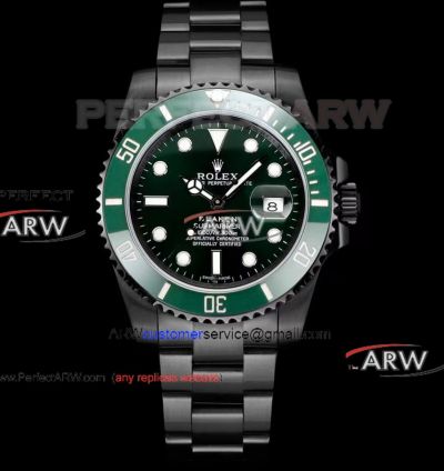 Swiss Replica Blaken Rolex Submariner All Black Case Green Dial Oyster 3135 Watch